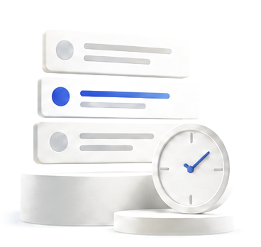 Stacked activity records beside a clock, representing agent history